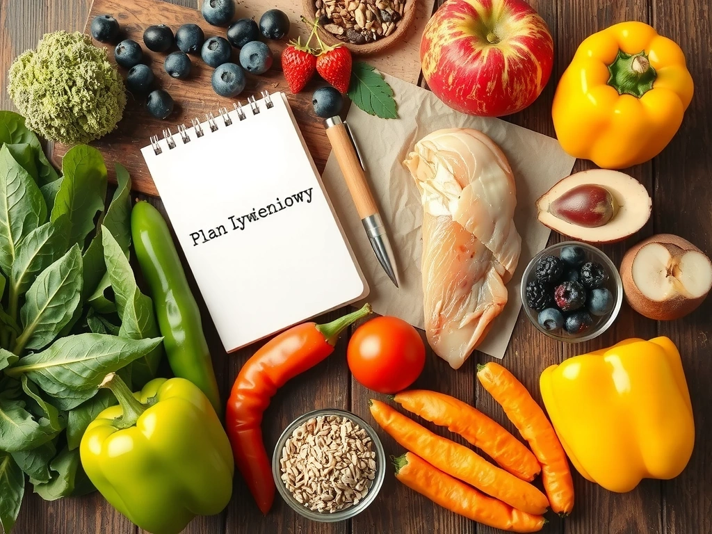 Różnorodne, świeże składniki na stole do przygotowania zdrowego planu żywieniowego