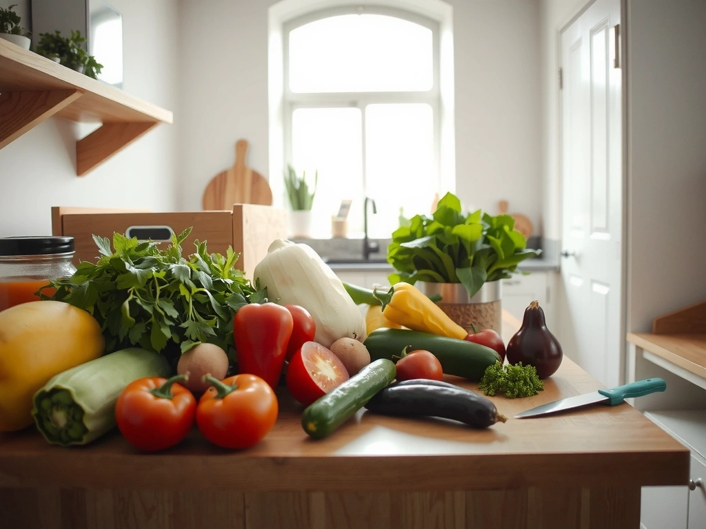 Vibrantní a zdravá moderní kuchyně s čerstvými ingrediencemi